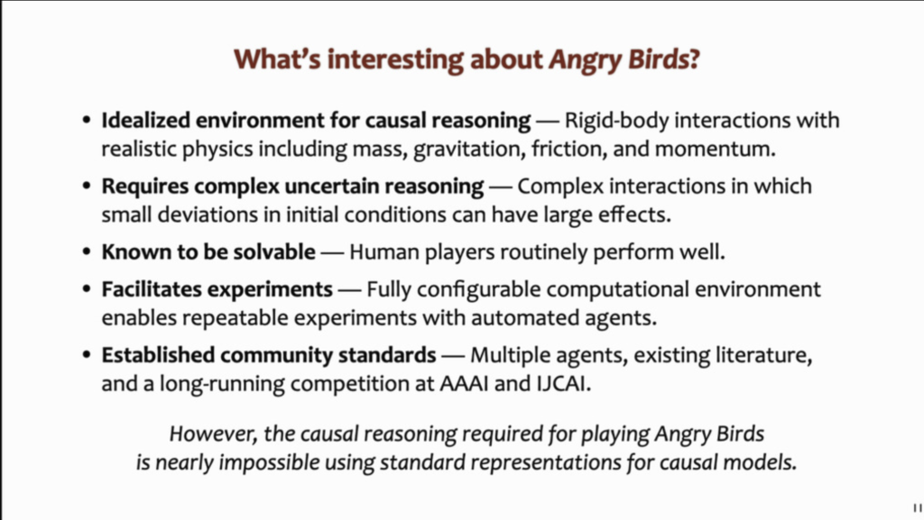 It turns out that true purpose of Angry Birds is to be an AI testbed.