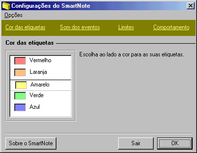 The SmartNote 2 settings dialog, showing note color options.