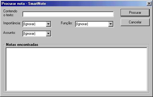 The note search dialog, with filters for text, importance, function, and subject.
